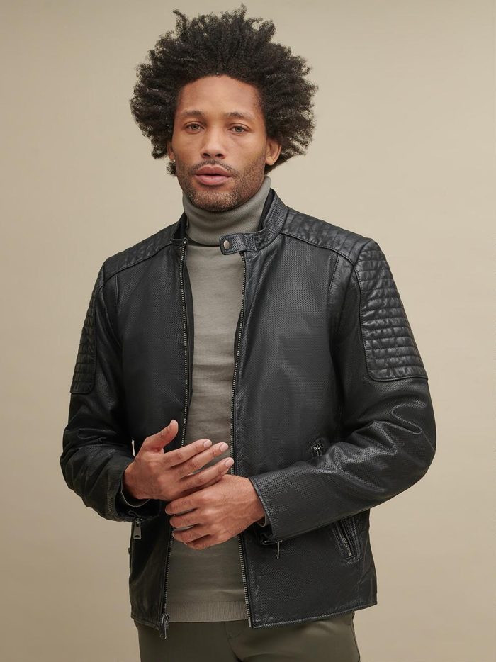 George perforated black leather jacket for men - Image 2