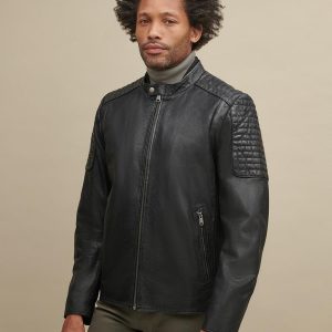 George perforated black leather jacket for men