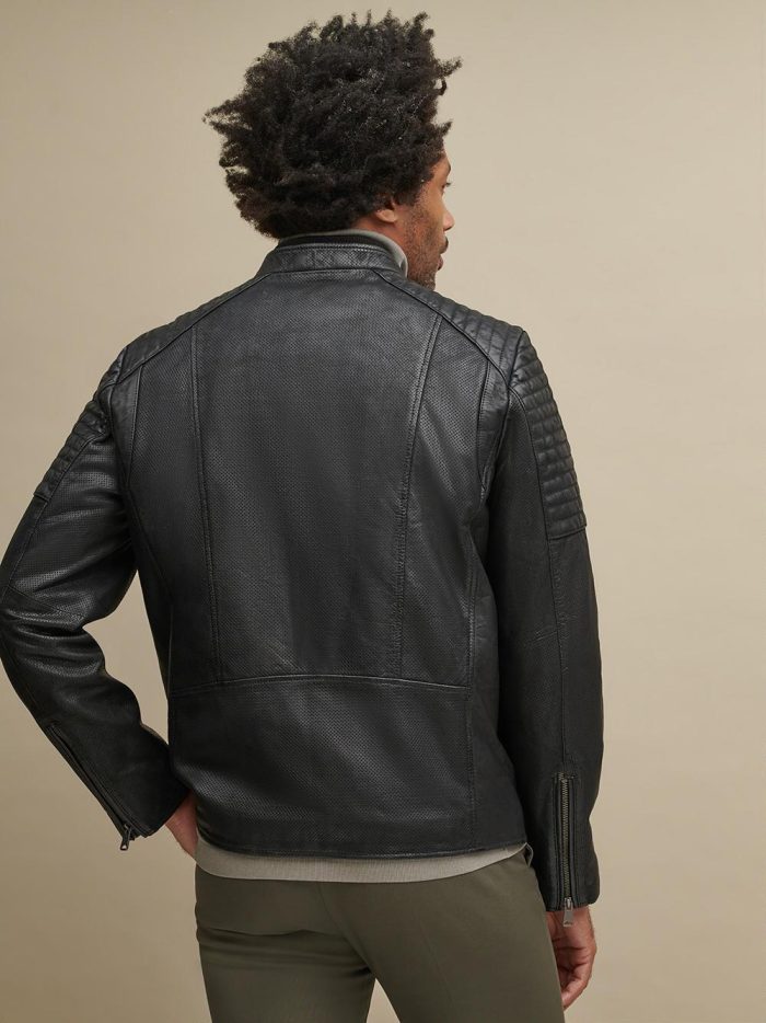 George perforated black leather jacket for men - Image 3