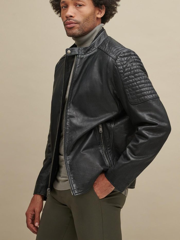 George perforated black leather jacket for men - Image 4