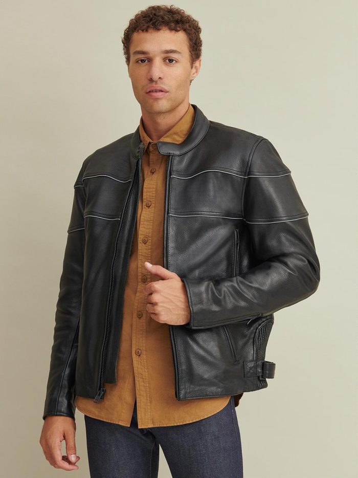 Jaxx black leather rider jacket with lining for men - Image 4