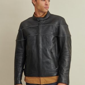 Jaxx black leather rider jacket with lining for men