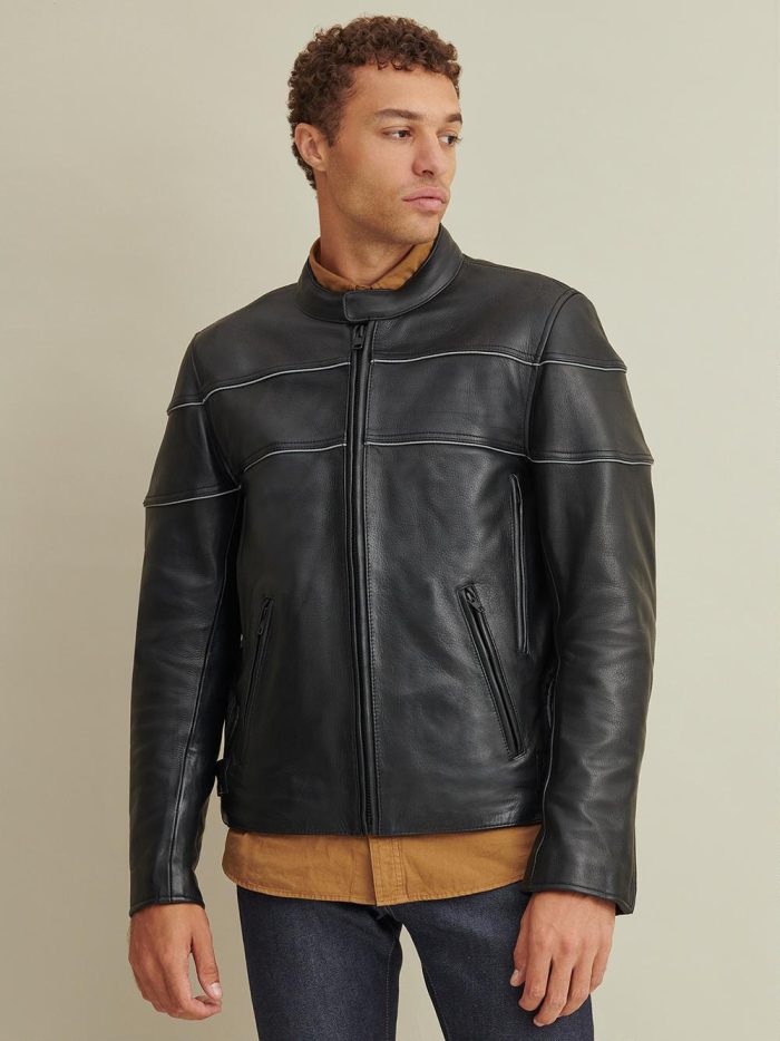 Jaxx black leather rider jacket with lining for men