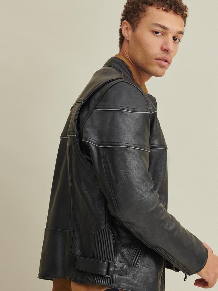 Jaxx black leather rider jacket with lining for men - Image 2