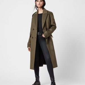 Rene wool blend khaki green coat for women - Image 3
