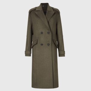 Rene wool blend khaki green coat for women - Image 2