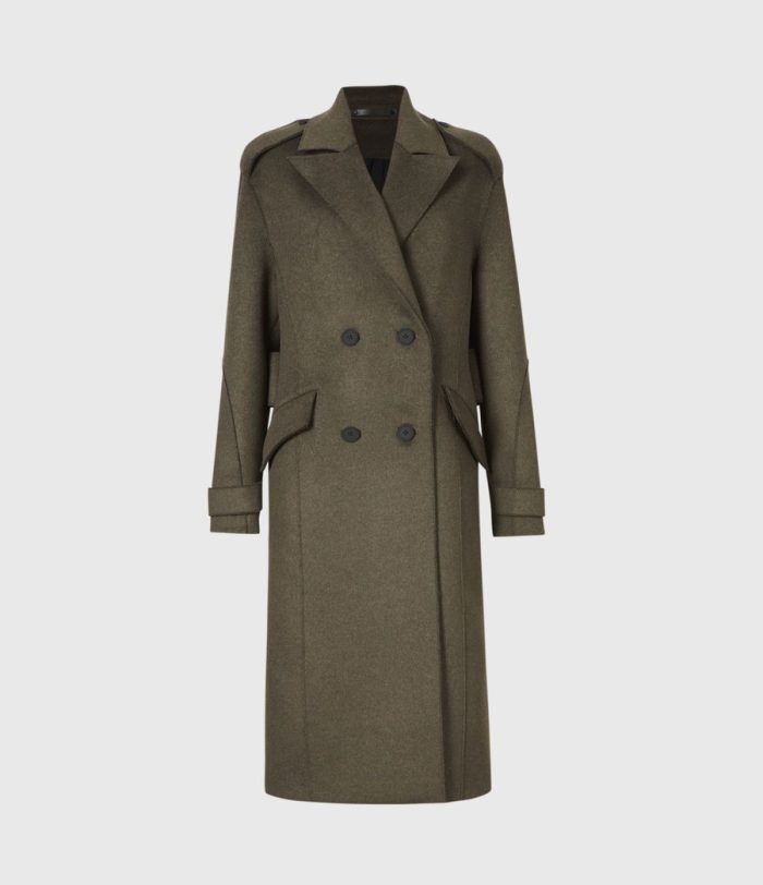 Rene wool blend khaki green coat for women - Image 2