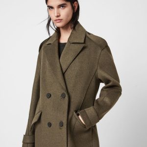 Rene wool blend khaki green coat for women