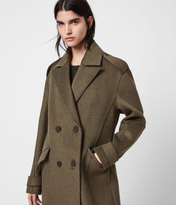Rene wool blend khaki green coat for women