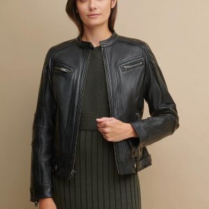 Morgan biker black leather jacket for women