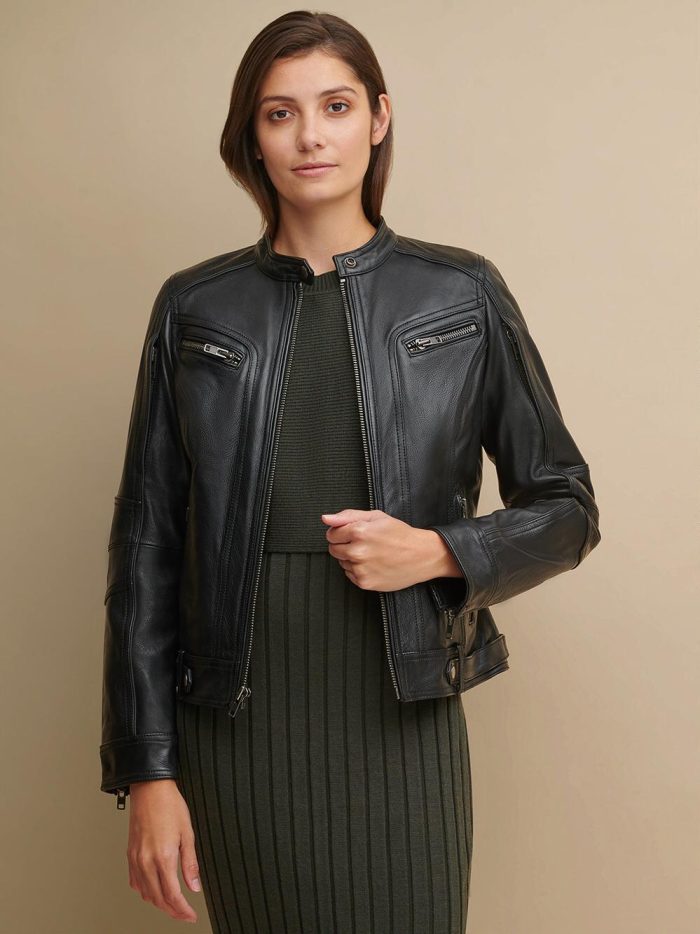 Morgan biker black leather jacket for women
