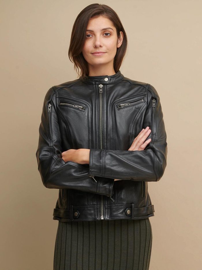Morgan biker black leather jacket for women - Image 2