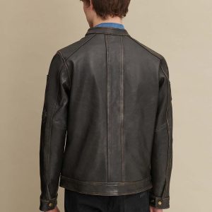 Gabe black leather jacket with patches for men - Image 4