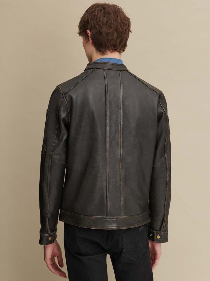 Gabe black leather jacket with patches for men - Image 4