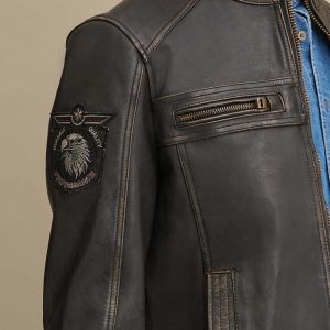 Gabe black leather jacket with patches for men - Image 3
