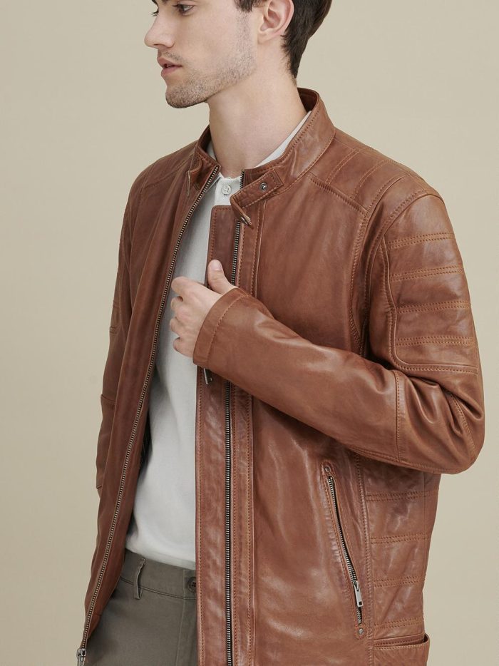 Josh brown leather moto jacket for men - Image 4