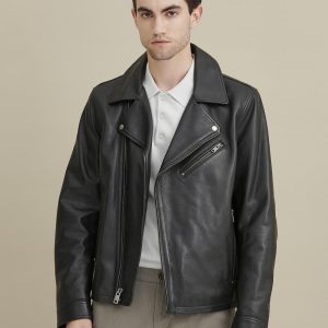 Charlie black leather moto jacket for men