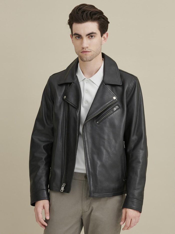 Charlie black leather moto jacket for men