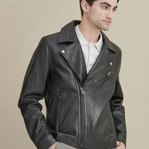 Charlie black leather moto jacket for men - Image 4