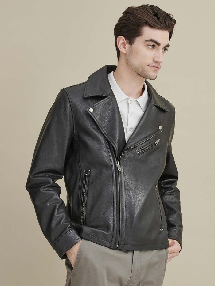 Charlie black leather moto jacket for men - Image 4