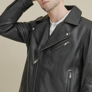 Charlie black leather moto jacket for men - Image 3