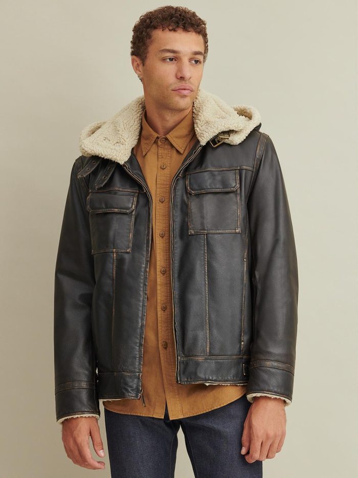 Emmett classic black leather bomber jacket for men