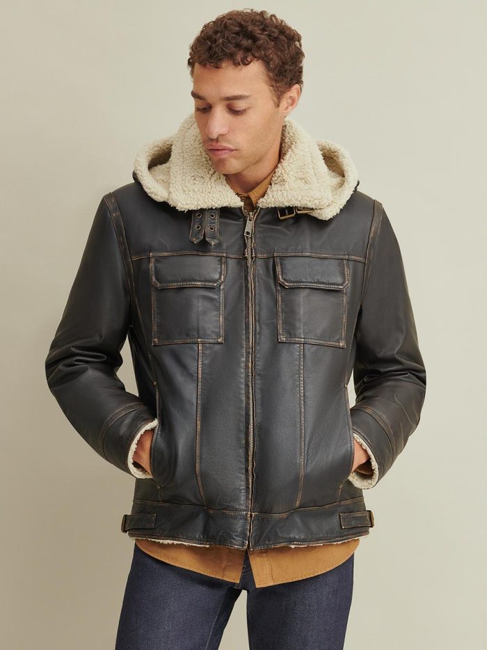 Emmett classic black leather bomber jacket for men - Image 2