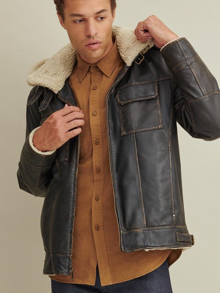 Emmett classic black leather bomber jacket for men - Image 4