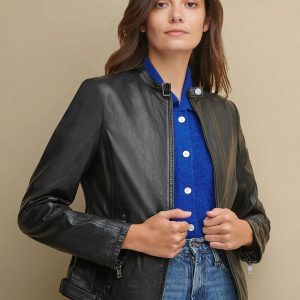 Tricia black leather jacket for women