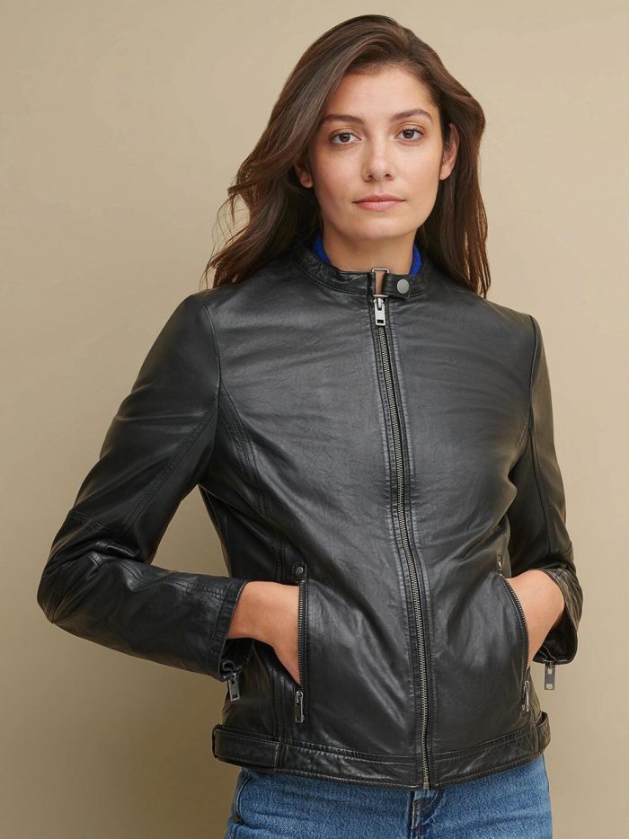 Tricia black leather jacket for women - Image 2