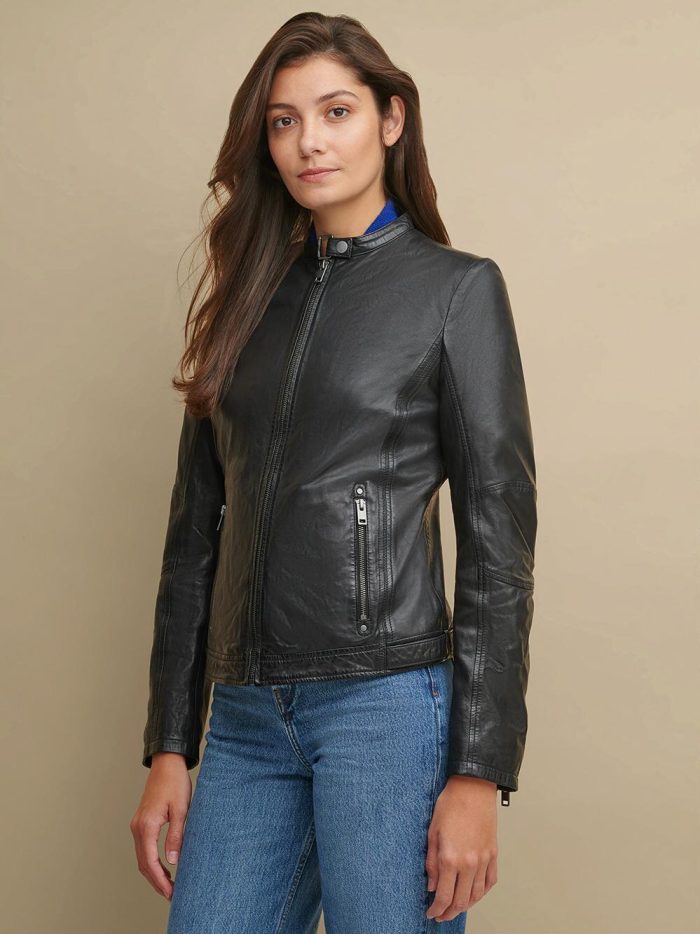 Tricia black leather jacket for women - Image 4