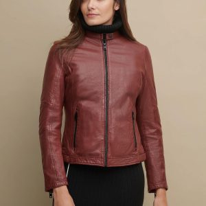 Tricia brown leather jacket for women - Image 2
