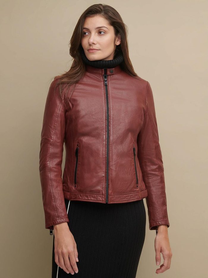 Tricia brown leather jacket for women - Image 2