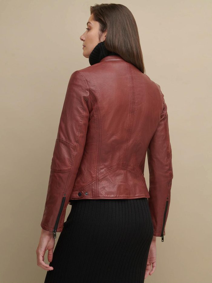 Tricia brown leather jacket for women - Image 3