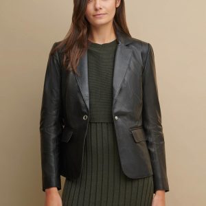 Leigh classic black leather blazer for women