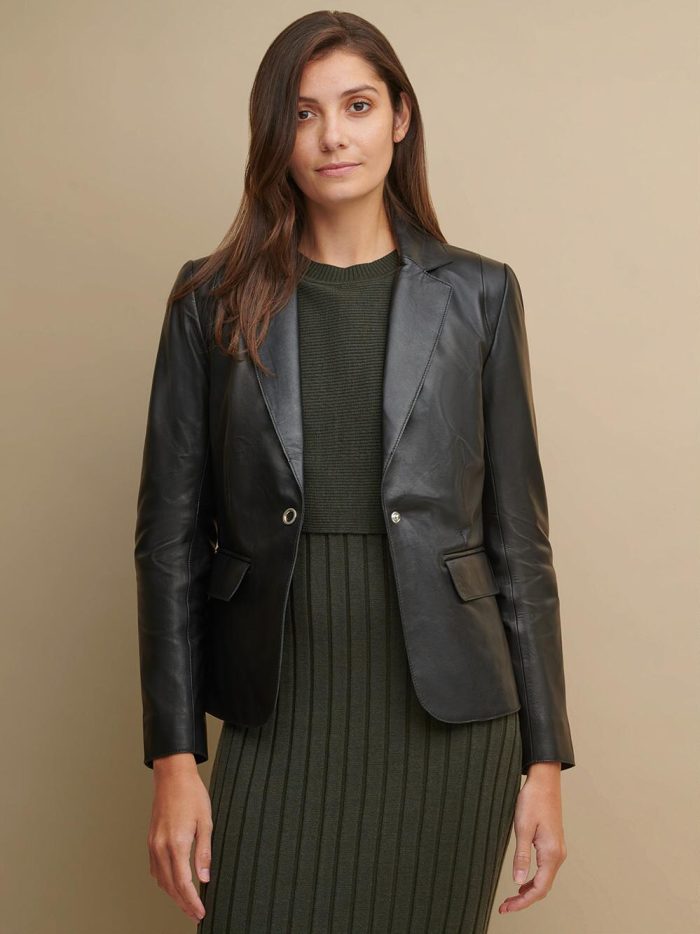 Leigh classic black leather blazer for women
