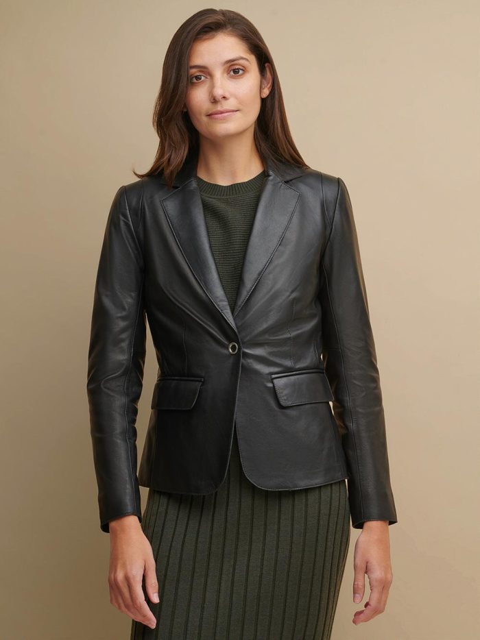 Leigh classic black leather blazer for women - Image 2