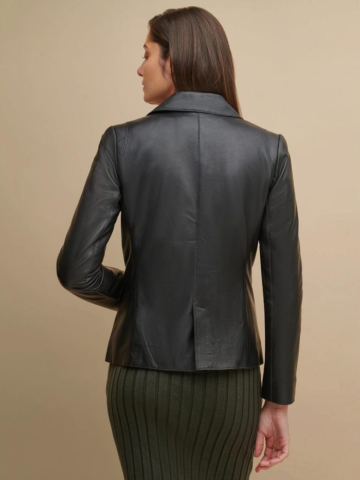 Leigh classic black leather blazer for women - Image 3