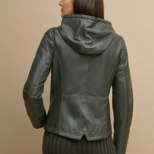Classic hooded black leather jacket for women - Image 4