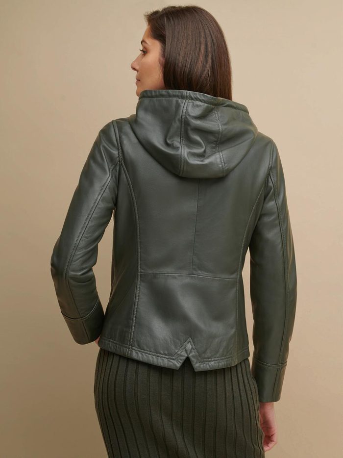Classic hooded black leather jacket for women - Image 4
