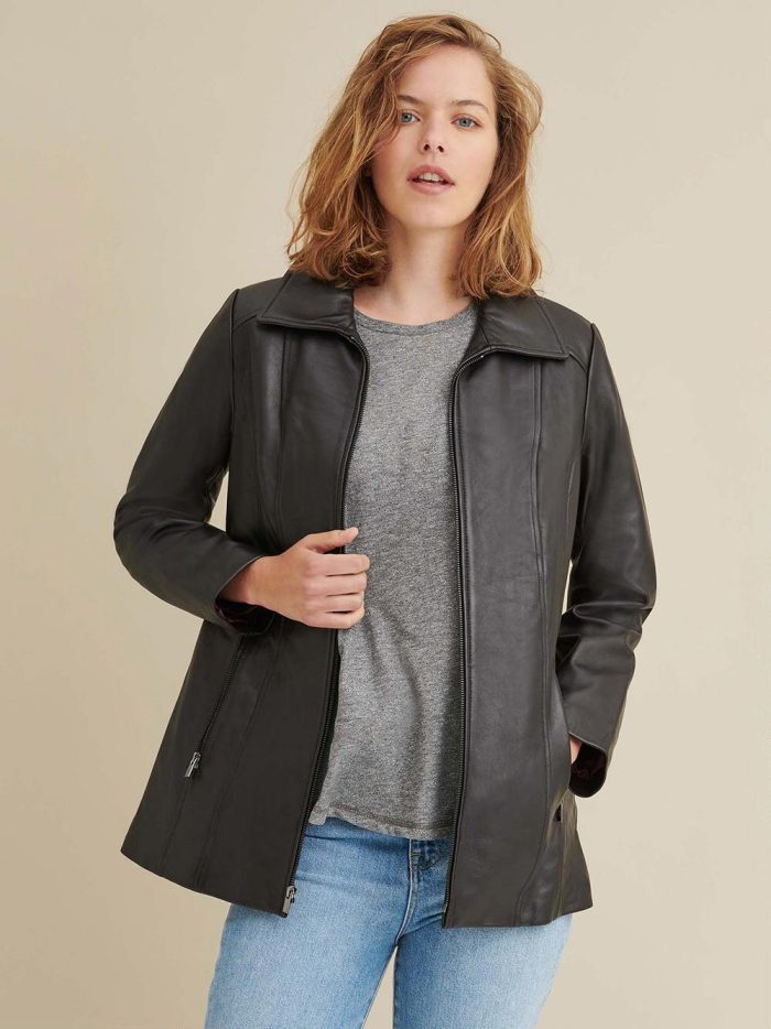 Lindsey thinsulate black leather scuba jacket for women