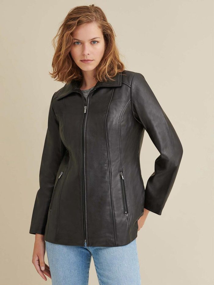 Lindsey thinsulate black leather scuba jacket for women - Image 2