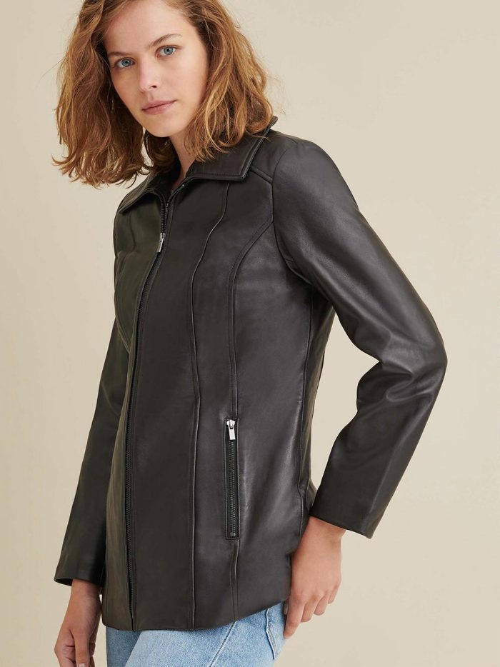Lindsey thinsulate black leather scuba jacket for women - Image 4