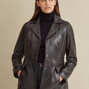 Maeve thinsulate black leather car coat for women
