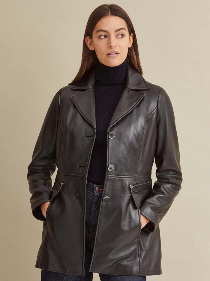 Maeve thinsulate black leather car coat for women