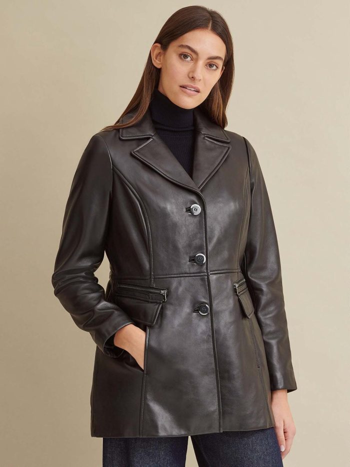 Maeve thinsulate black leather car coat for women - Image 2