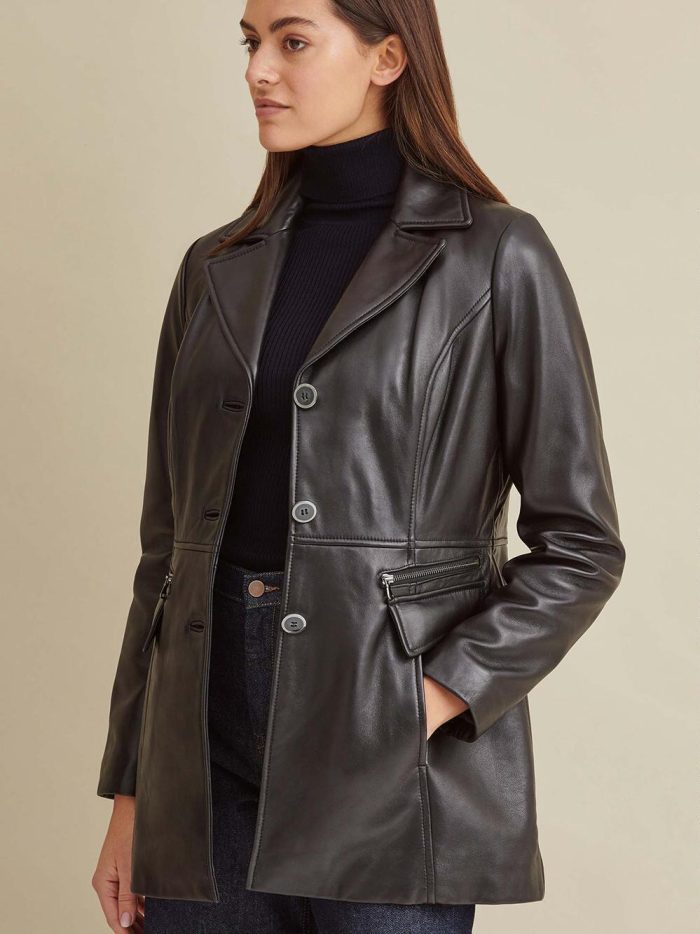 Maeve thinsulate black leather car coat for women - Image 3