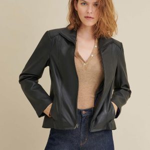 Kelsey black leather scuba jacket for women