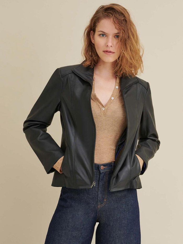 Kelsey black leather scuba jacket for women