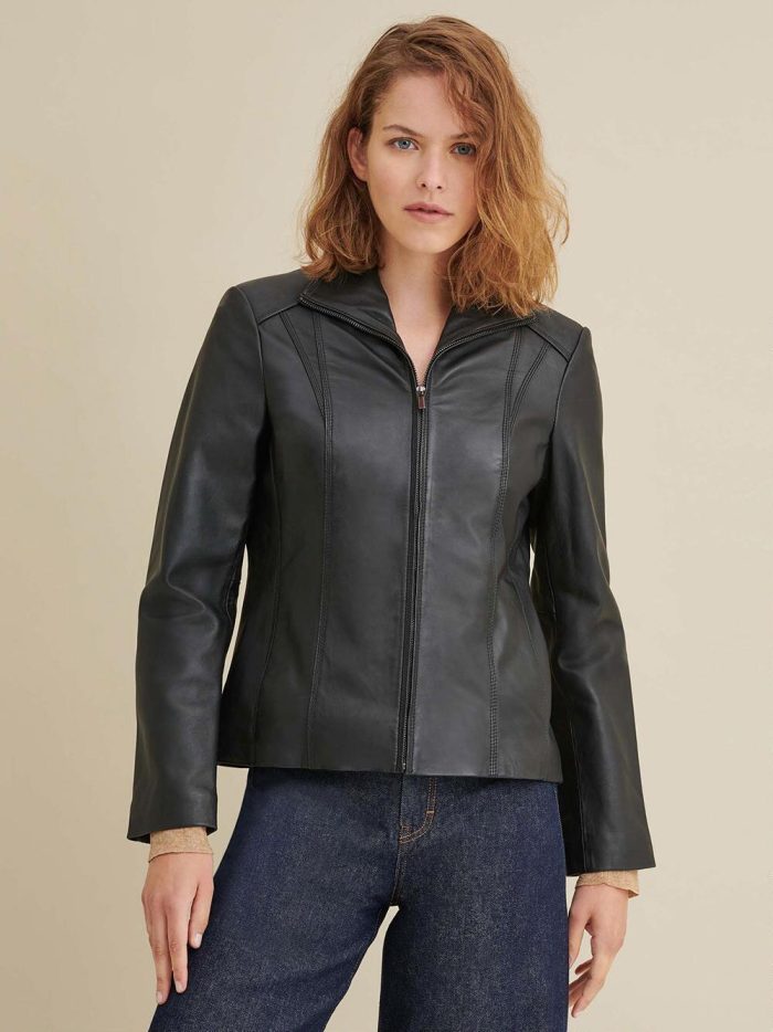 Kelsey black leather scuba jacket for women - Image 2